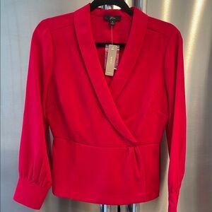 J. Crew Red Puff Sleeve Wrap Blouse